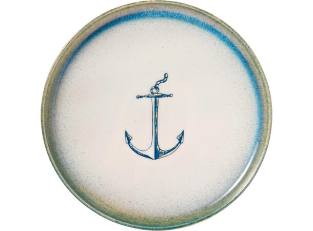 Tallerken maritim hvit m/blå 22,5cm 4as Forpk 4stk 
