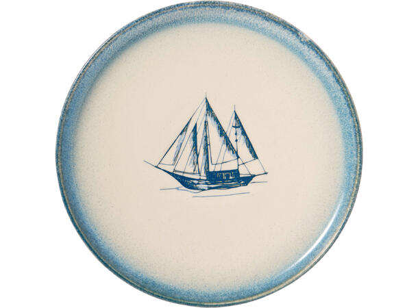 Tallerken maritimt hvit m/blå 22,5cm 4as 