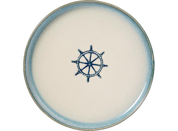 Tallerken maritimt hvit m/blå 22,5cm 4as 