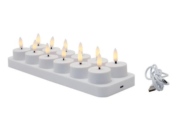 Telys LED hvit hardplast 29x10x4cm s/12 Ladeplate med USB kabel 