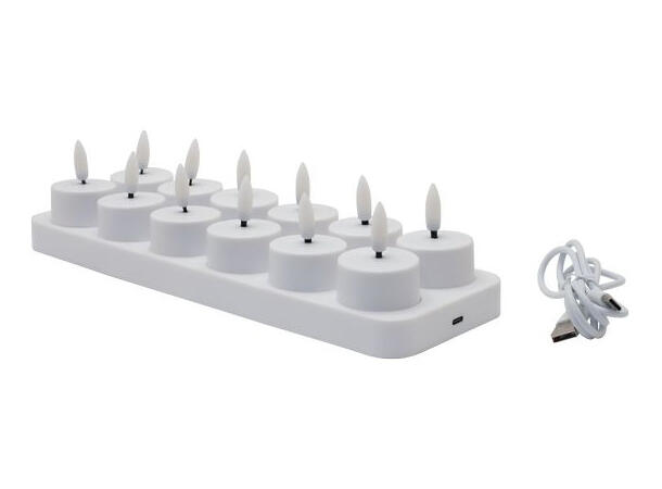 Telys LED hvit hardplast 29x10x4cm s/12 Ladeplate med USB kabel 