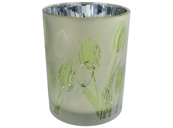 Telysglass med tulipan10x12,5cm 3ass 