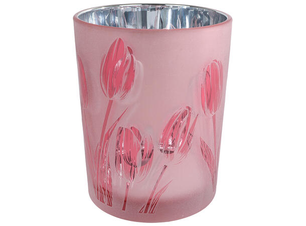 Telysglass med tulipan10x12,5cm 3ass 