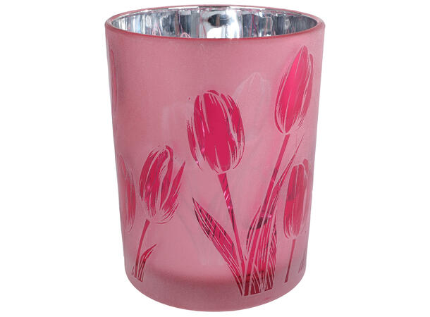 Telysglass med tulipan10x12,5cm 3ass 