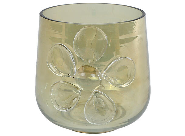 Telysholder m/blomst grønt glass 8x8cm 