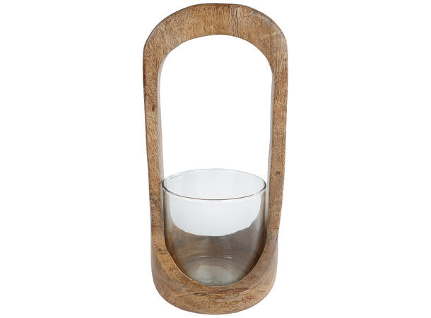 Telyslykt mangotre/glass 11x11x27cm Forpak. 2stk 