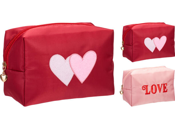 Toalettmappe rød/rosa 21x10x13cm 2ass 