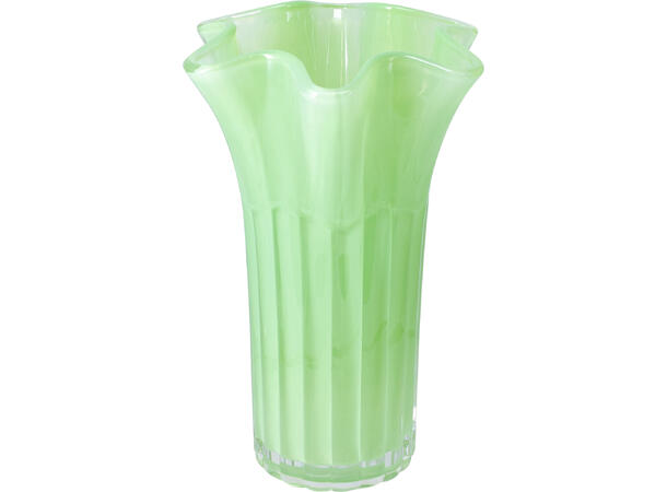 Vase blomsterformet topp h:25cm 3ass Forpk 6stk rosa grønn sand 