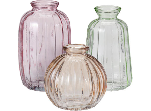 Vase glass sett m/3 stk 6,5x10,7cm 