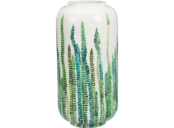 Vase metall hvit m/grønne blad 20x41cm Vekt: 1200g 