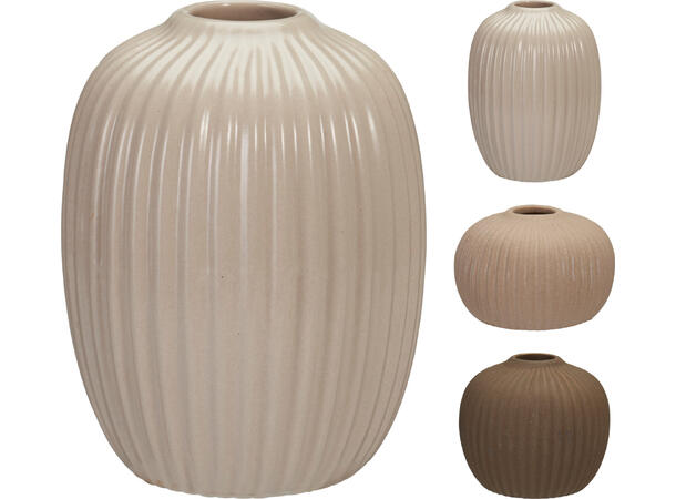 Vase sandfinish stripemønster 3ass s/3 Krem 7x9cm Sand 8,5x5, 5cm Brun 8x7cm 