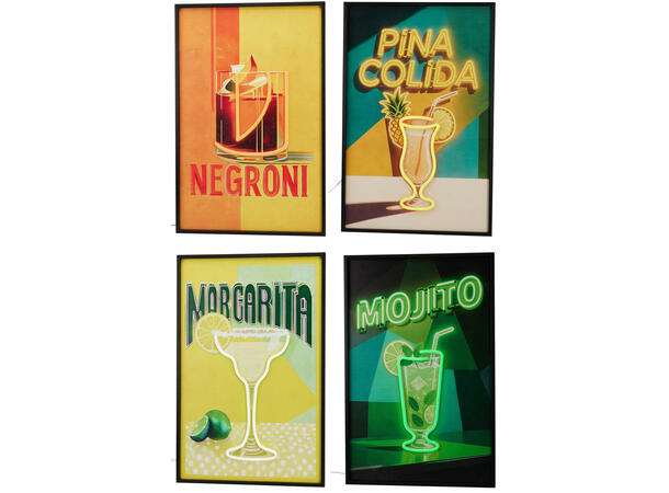 Veggdekor LED cocktail 38x58cm 4ass 