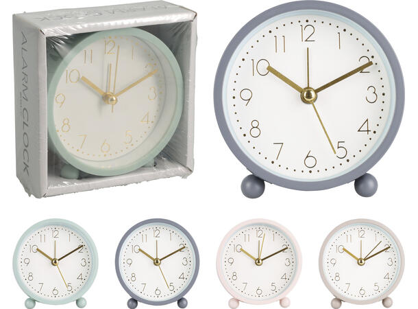 Vekkerklokke m/kulefot 10cm 4ass Batteri: 1xAA ikke inkl 