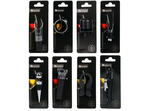 Vintilbehør i display med 8 ulike deler Display med 54 stk 