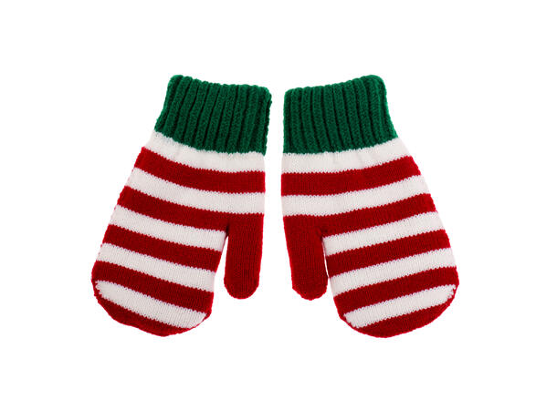 Vott strikket rød/hvit stripet 4-7år Akryl og myk inni 