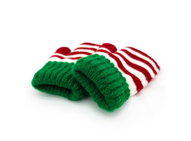 Vott strikket rød/hvit stripet 4-7år Akryl og myk inni 