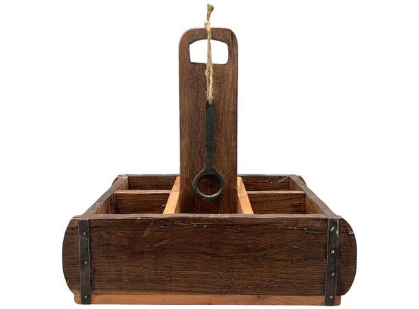 Ølkasse m/åpner antikk tre 33x20x33 cm 6 flasker 
