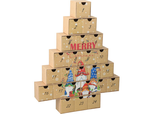 Adventskalender Juletre 1-24 37x6x47cm Papp/kraftpapir Vekt:610gram 