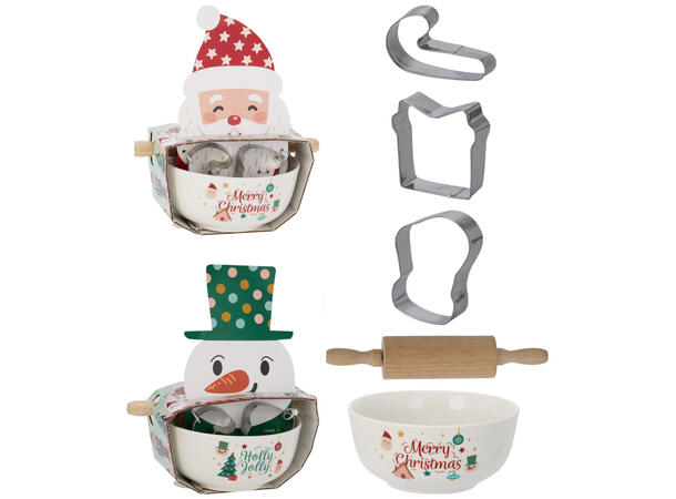 Bakesett Skål Kjevle og 3 former 2ass 5 deler 