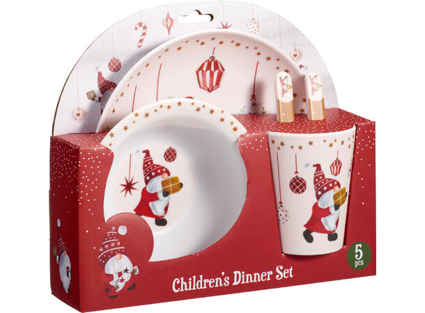 Barneservise Julemotiv 5 deler melamin Krus:250ml 9cm, Fat 21cm Skål:400ml 16cm 
