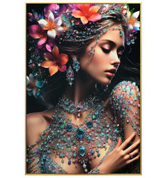 Bilde Lerretstrykk Jente blomst 60x90cm Shiny foliert fototrykk med gullramme