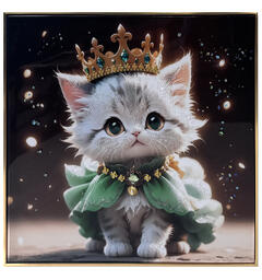 Bilde Lerretstrykk Pus med krone 60x60cm Shiny foliert fototrykk med gullramme