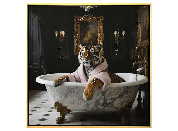 Bilde Lerretstrykk Tiger badekar 40x40cm Shiny foliert fototrykk med gullramme 