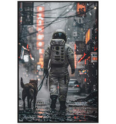 Bilde lerretstrykk Astronaut 62x92cm Shiny foliert fototrykk med sort ramme