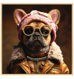 Bilde lerretstrykk Hund m/dekor 53x53cm Shiny foliert fototrykk med gullramme