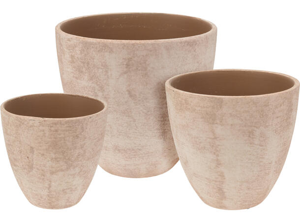 Blomsterpotte keramikk beige runde s/3 13x13,16x16,20x20cm 