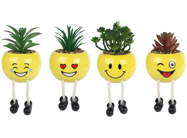 Blomsterpotte smilefjes 9x9x13cm 4ass Keramikk 