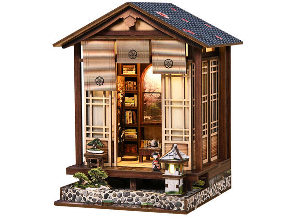 Book Nook Mini Japansk hage 12x13x17cm MDF papir stoff LED lys uten batteri 