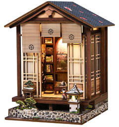 Book Nook Mini Japansk hage 12x13x17cm MDF papir stoff LED lys uten batteri