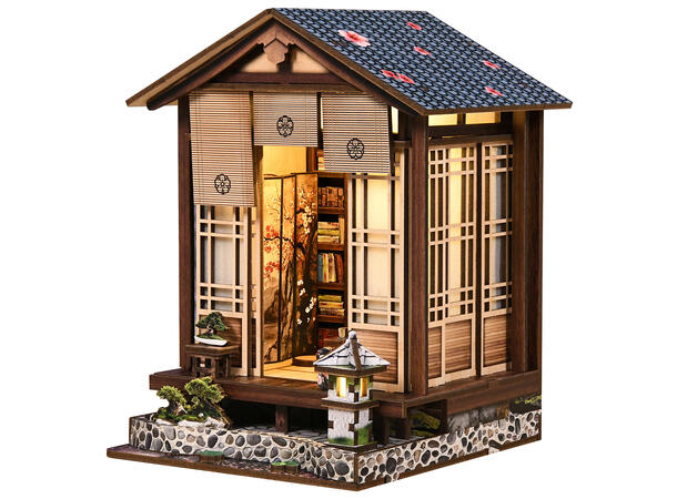 Book Nook Mini Japansk hage 12x13x17cm MDF papir stoff LED lys uten batteri 