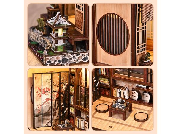 Book Nook Mini Japansk hage 12x13x17cm MDF papir stoff LED lys uten batteri 