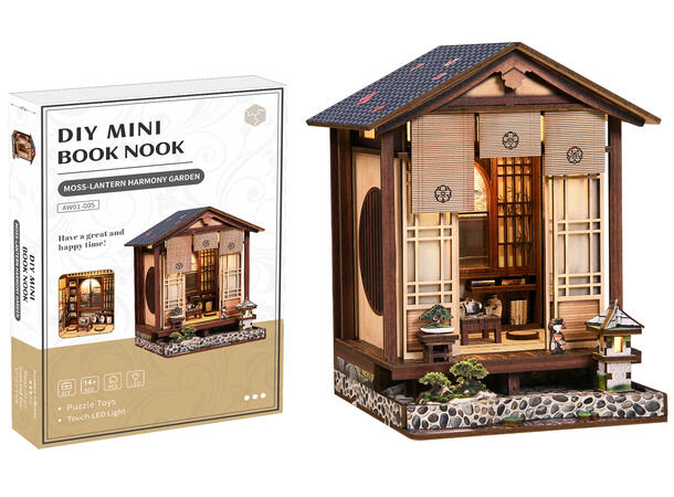 Book Nook Mini Japansk hage 12x13x17cm MDF papir stoff LED lys uten batteri 