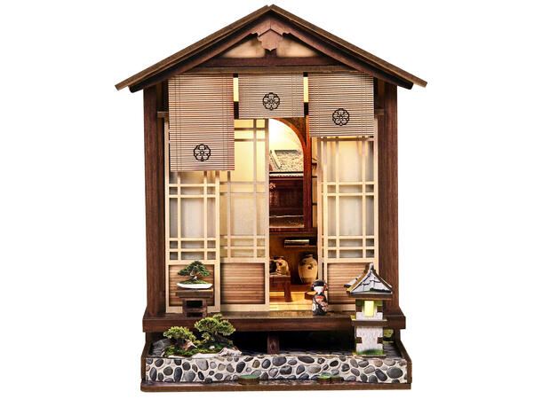 Book Nook Mini Japansk hage 12x13x17cm MDF papir stoff LED lys uten batteri 