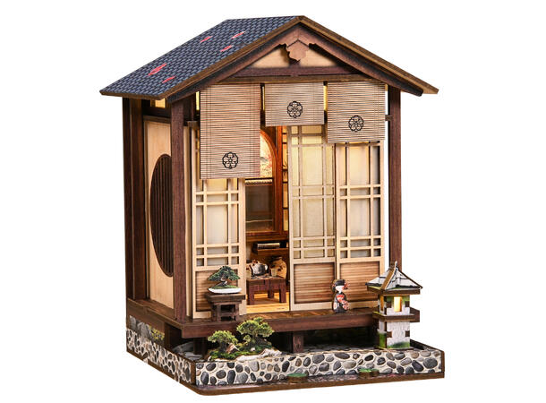 Book Nook Mini Japansk hage 12x13x17cm MDF papir stoff LED lys uten batteri 