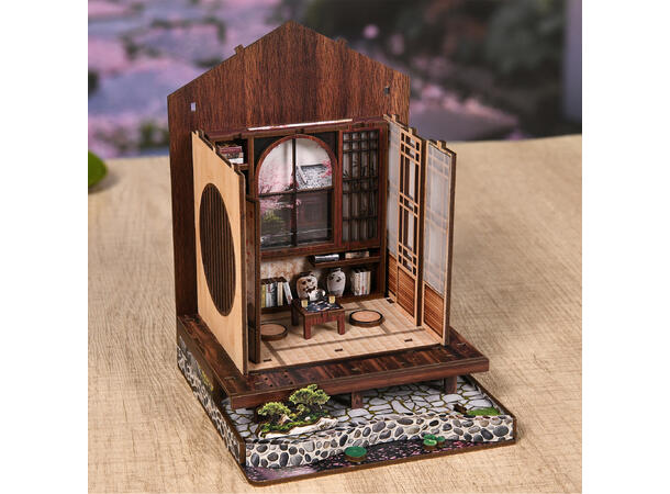 Book Nook Mini Japansk hage 12x13x17cm MDF papir stoff LED lys uten batteri 