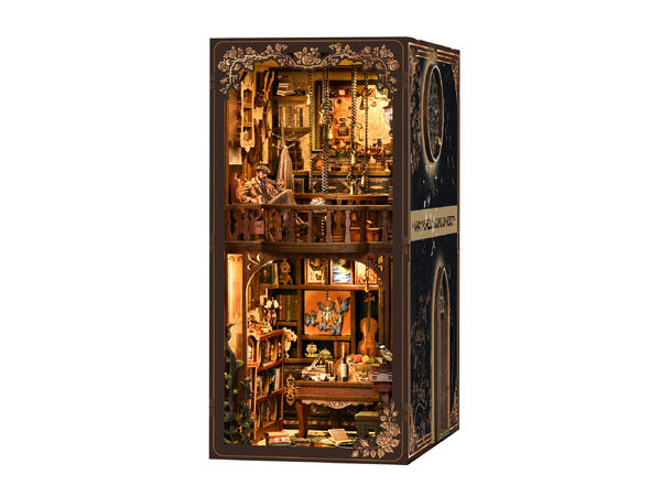 Book Nook Mystiske huset 23x18x11cm MDF papir stoff LED lys uten batteri 