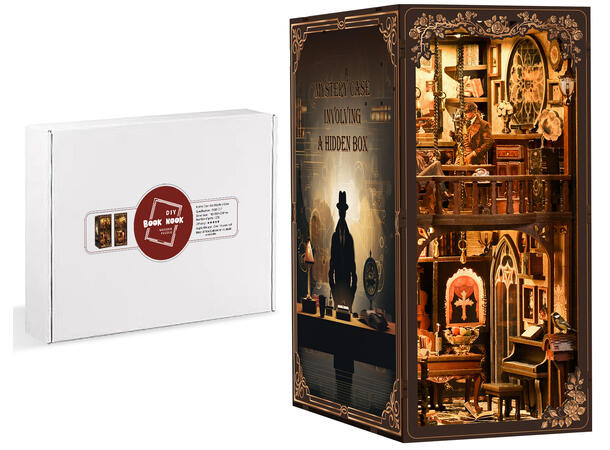 Book Nook Mystiske huset 23x18x11cm MDF papir stoff LED lys uten batteri 