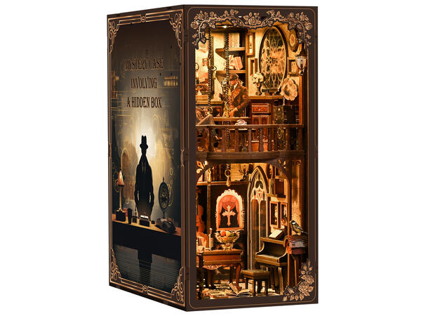 Book Nook Mystiske huset 23x18x11cm MDF papir stoff LED lys uten batteri 