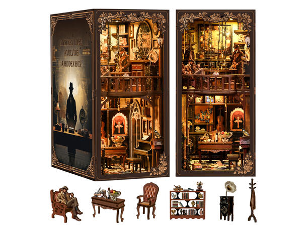 Book Nook Mystiske huset 23x18x11cm MDF papir stoff LED lys uten batteri 