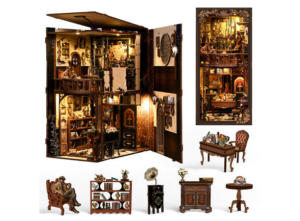 Book Nook Mystiske huset 23x18x11cm MDF papir stoff LED lys uten batteri 