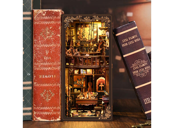 Book Nook Mystiske huset 23x18x11cm MDF papir stoff LED lys uten batteri 