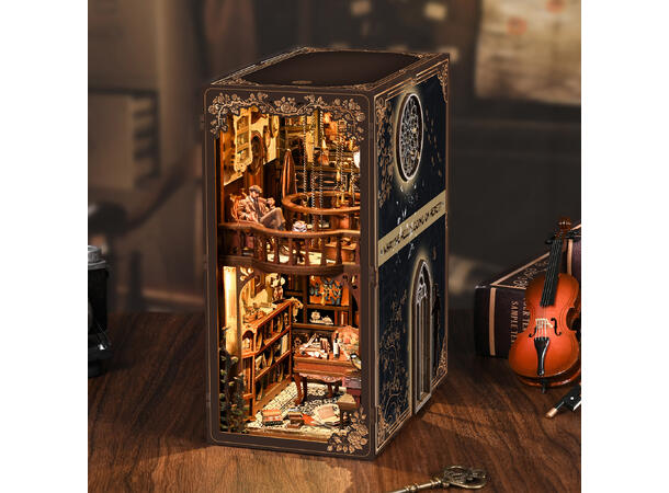 Book Nook Mystiske huset 23x18x11cm MDF papir stoff LED lys uten batteri 