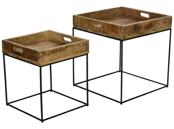 Bord sort/natur metall/tre s/2 37x37x42 cm, 47x47x50 cm 
