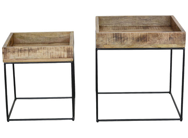 Bord sort/natur metall/tre s/2 37x37x42 cm, 47x47x50 cm 