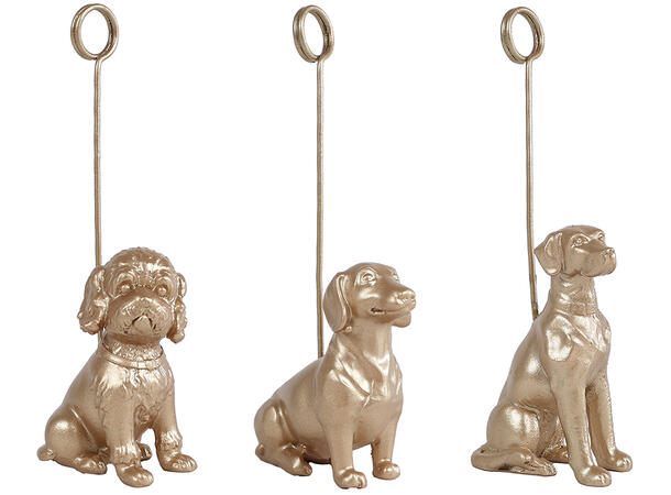 Bordkort holder m/klype gull 13cm 3ass Polyresin/metall 