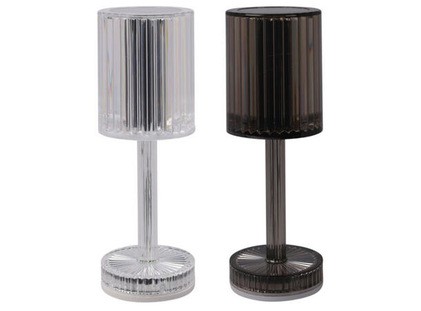 Bordlampe LED blank/gråsort 8x25cm 2ass Varmhvitt lys, oppladbar via USB (inkl) 